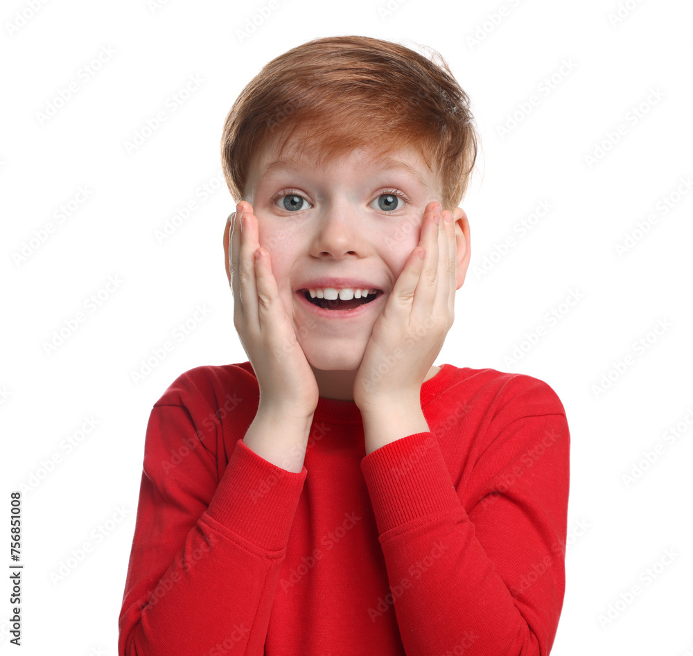 Portrait of surprised little boy on white background Portrait of surprised little boy on white background