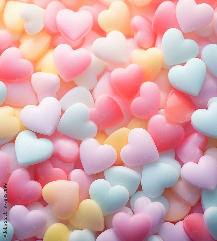 A close up of a pile of small heart shaped candies. Generative AI.