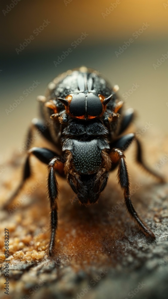 A close up of a bug with a black and orange face. Generative AI. A close up of a bug with a black and orange face. Generative AI.