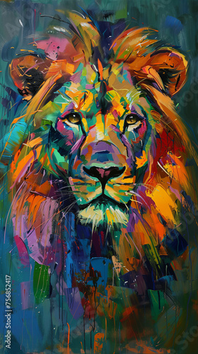 Artistic interpretation of a lion with abstract green tones and dynamic line work