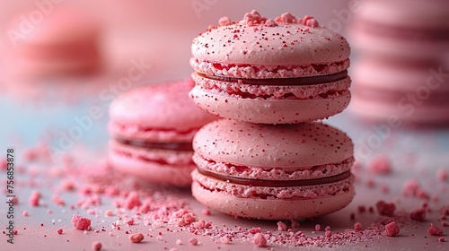 Delicious strawberry macarons with raspberry filling. © Eliz
