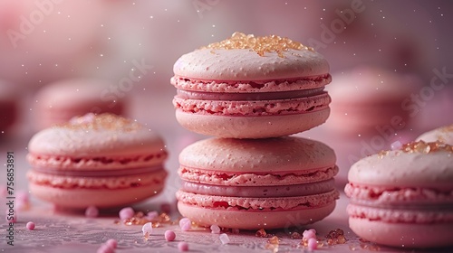 Delicious raspberry macarons with strawberry filling. © Eliz