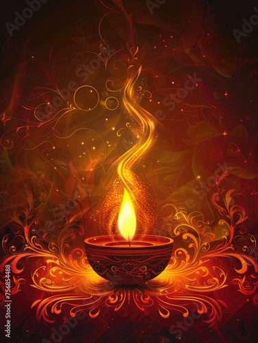 Abstract candle flame with ornate designs - A digital artwork of a candle flame with ornate swirling patterns evoking themes of spirituality and mystique