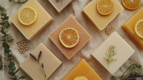 homemade fruit soaps, minimal background photo