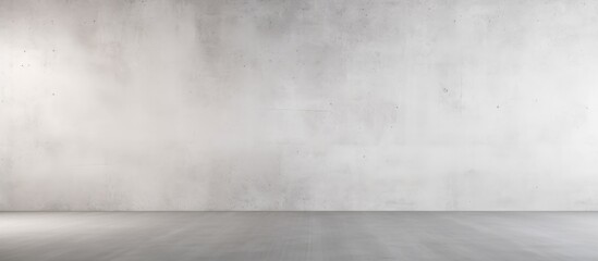 An empty grey room with hardwood flooring, a white wall, and a monochrome photography on the horizon. The rectangle room has a clean and minimalist design