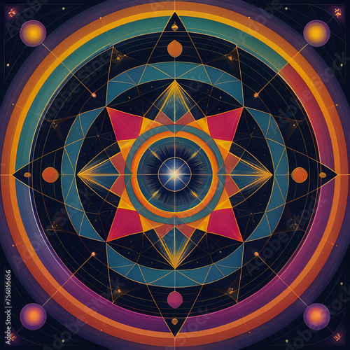 Cosmic Harmony A Blend of Geometric Complexity and Musical Color Fields- generated by ai photo