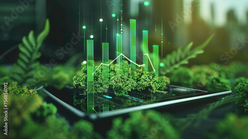 Digital green finance eco investment app on tablet.