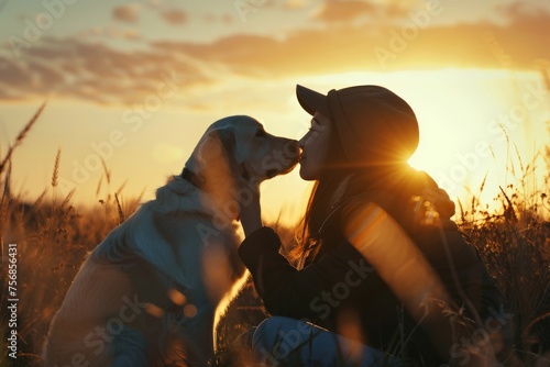 Adorable moment between a happy dog and a loving owner, Love and friendship photo