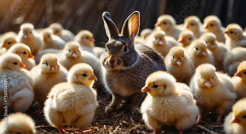 Easter bunny with chickens