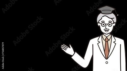 笑顔で話す男性博士　透過アニメーション