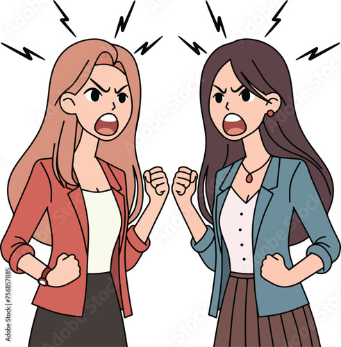 Angry sad women cartoon illustration