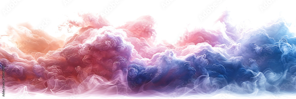 A delicate pink and blue color cloud formation on a pure white background. - obrazy, fototapety, plakaty 