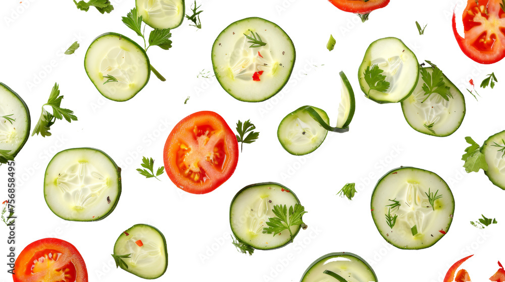 A playful array of vegetable slices with semi-transparent blocks, suggesting concepts of hiding and surprise A playful array of vegetable slices with semi-transparent blocks, suggesting concepts of hiding and surprise