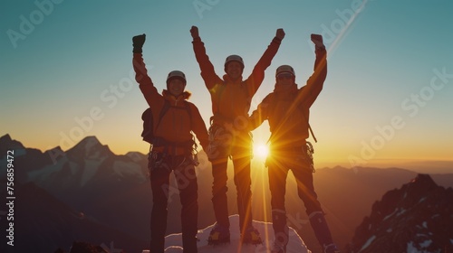 Triumphant Summit: Mountaineers at Dawn
