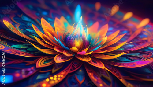 A digital rendering of a glowing, ethereal familiar with intricate patterns and vibrant colors