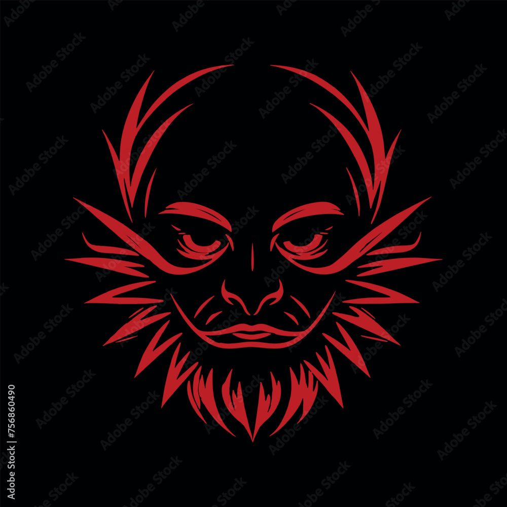 red oriental demon oni dragon icon logo minimalist Adobe Illustrator Artwork