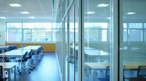 At a university a smart glass wall in the lecture hall can be converted into a whiteboard for collaborative group work enhancing the learning experience for students.