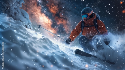 Skier in action on a snowy mountain