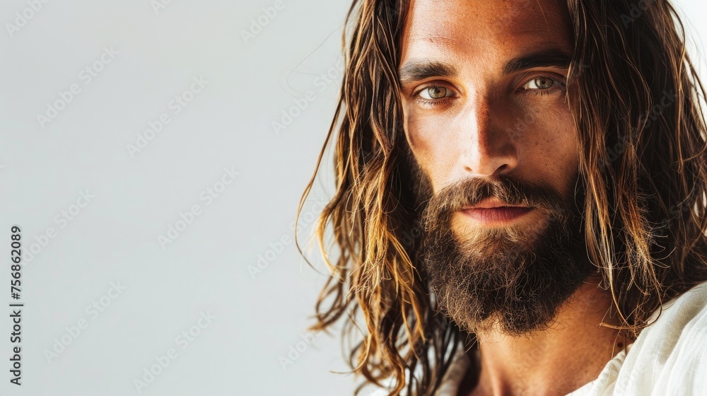 Portrait of Jesus Christ on white background. Portrait of Jesus Christ on white background.
