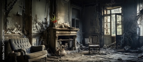 Abandoned house with deteriorated interior.