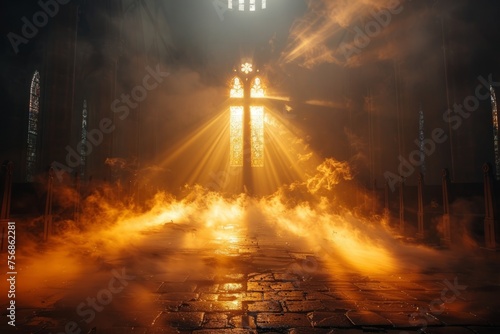The Easter Religious background with the Christian Cross The Stairway to heaven is a spiritual concept  the stairway to the light of spiritual fantasy  the Dundar effect  the light of Jesus
