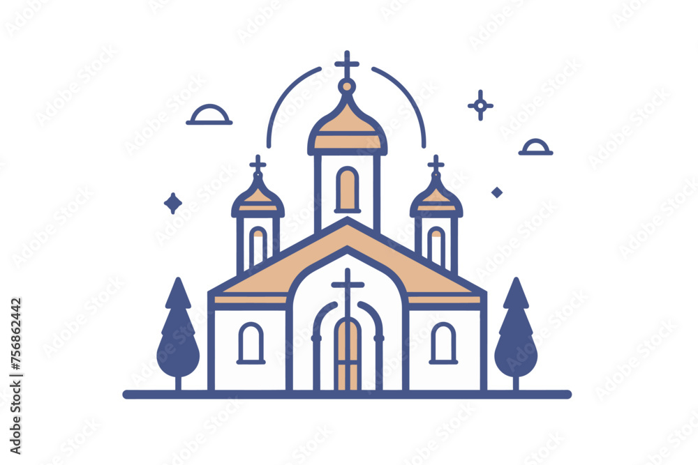 an icon of a church, very simple, just an outline with a white background, simple color an icon of a church, very simple, just an outline with a white background, simple color