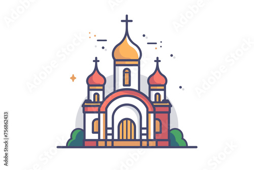 an icon of a church, very simple, just an outline with a white background, simple color
