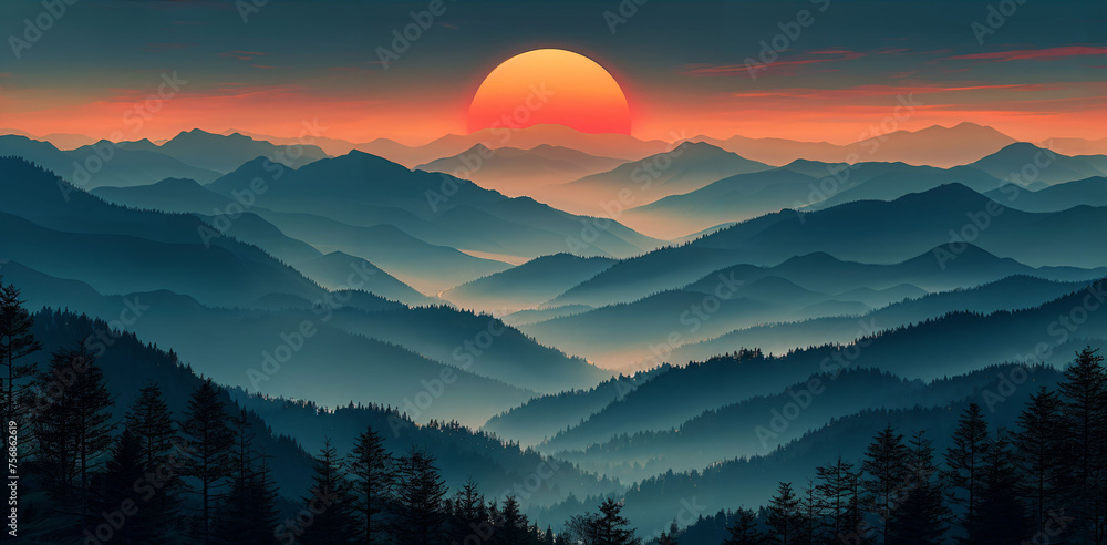 Obraz premium Majestic mountains in a minimalist style, capturing their essence without clutter