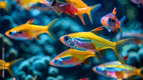 Colorful Tropical Fish Swimming Gracefully in Vibrant Coral Reef Aquarium Display © pisan