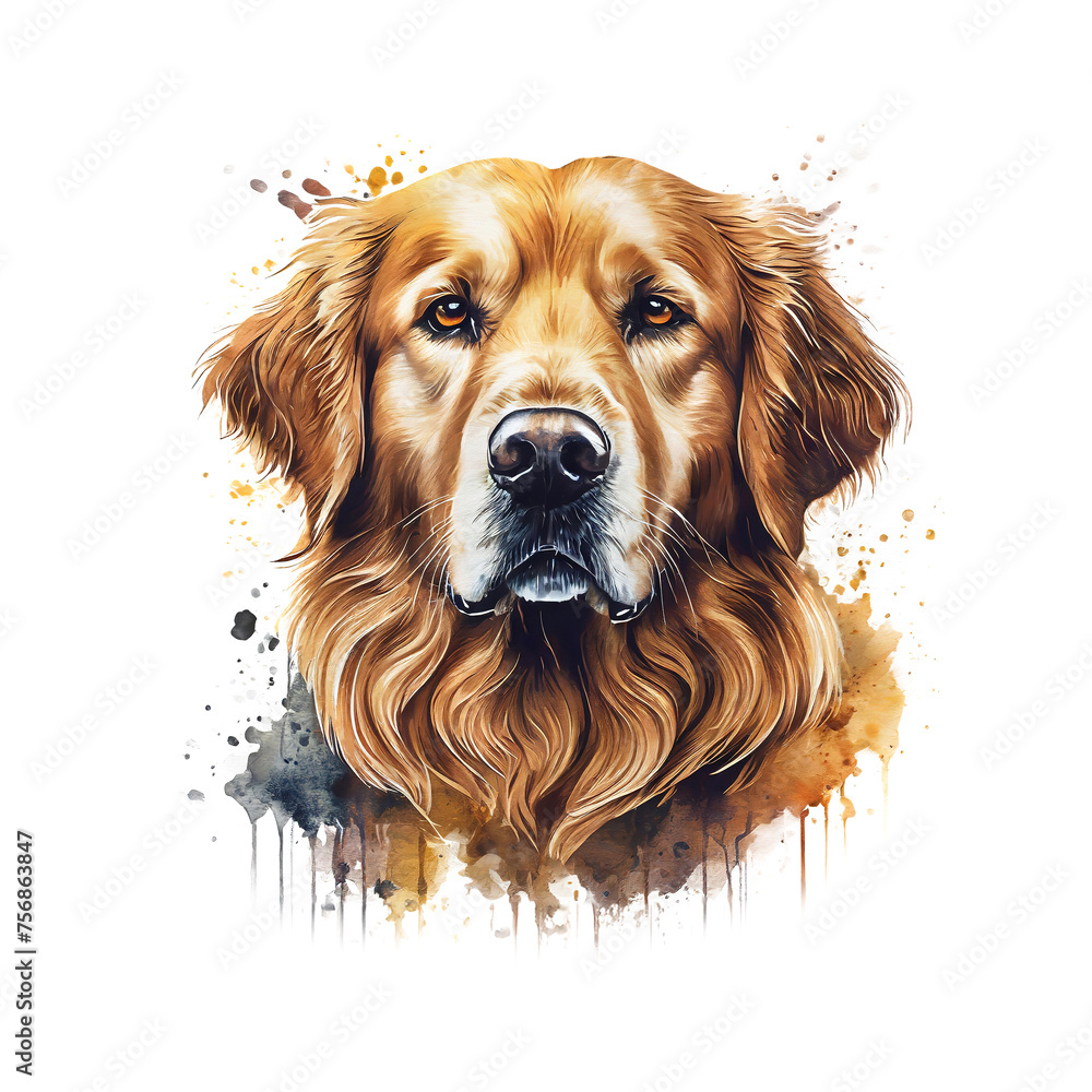 Golden Retriever Dog Head for Sublimation Printing on clean background. Pet. Animals. Illustration, Generative AI.