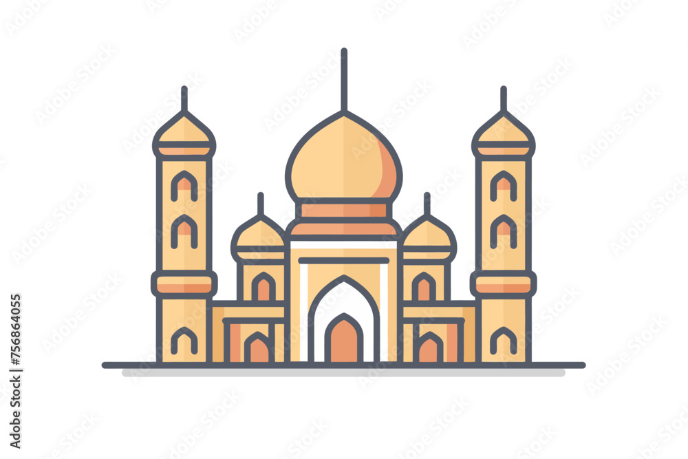 an icon of a mosque. very simple, just an outline with a white background, simple color