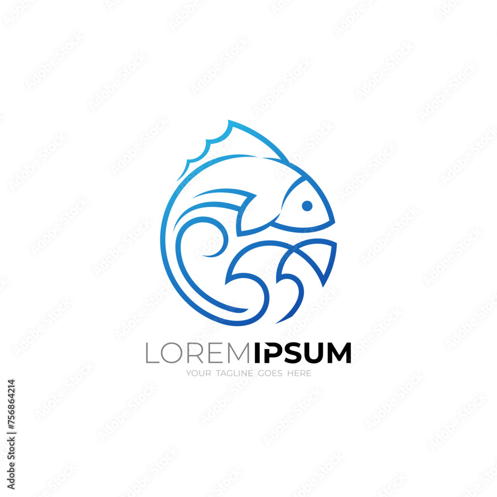 Fish logo with line style, Marine life logos, Fish and wave design combination Fish logo with line style, Marine life logos, Fish and wave design combination