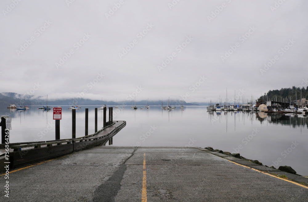 Cowichan Bay boat launch during a winter season on Vancouver Island in British Columbia, Canada