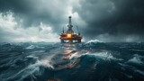 Oil rig amidst stormy sea