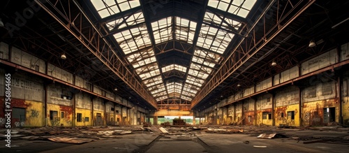 Abandoned industrial complex warehouse in high dynamic range image.