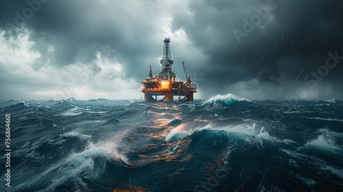 Oil rig amidst stormy sea