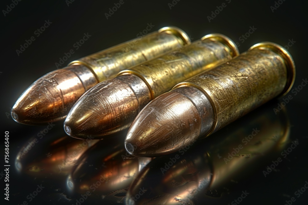 Three bullets with a gold and silver finish Three bullets with a gold and silver finish