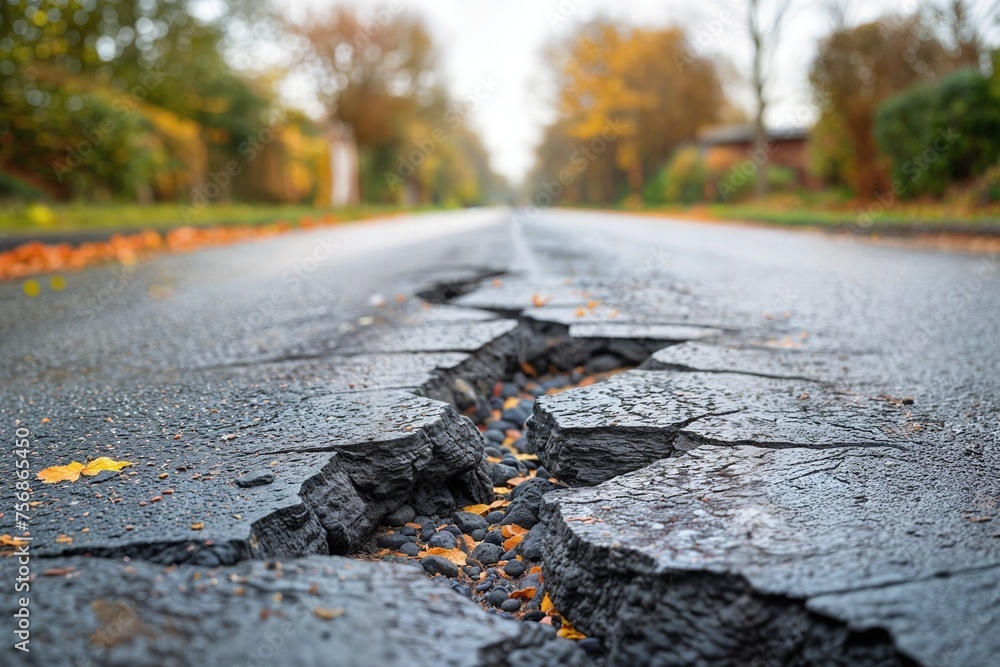 Crack in the asphalt on the road. Background with selective focus and copy space Crack in the asphalt on the road. Background with selective focus and copy space