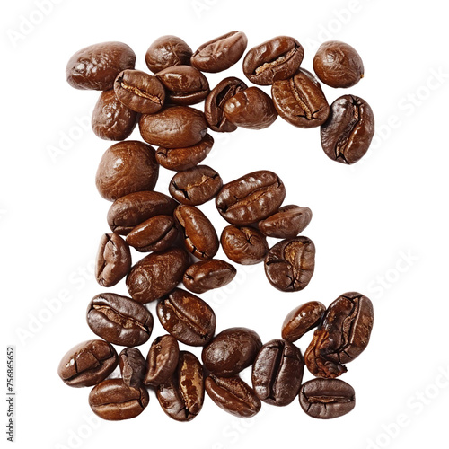 E made of coffee bean, no background, PNG