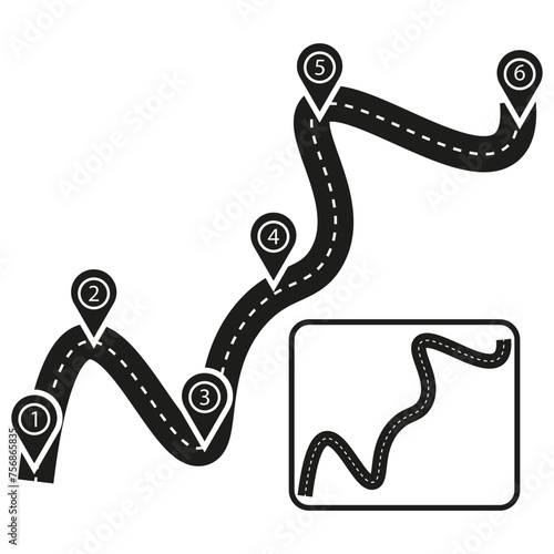 Road Map with Route and Pinpoint Icons. Vector illustration. EPS 10.