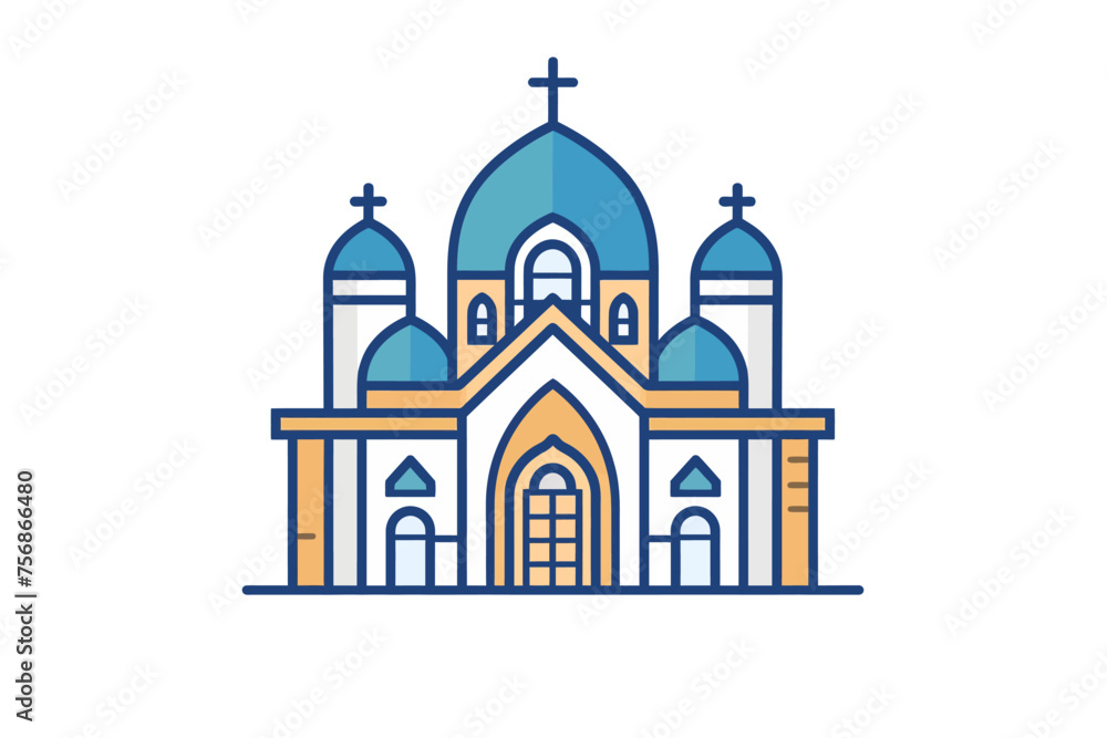 an icon of a sinagogue. very simple, just an outline with a white background, simple color