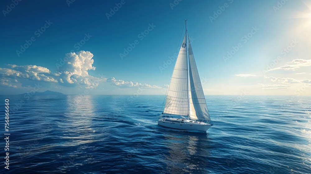 Obraz premium Sailboat on ocean with clouds above