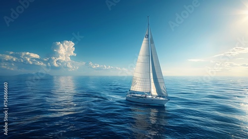 Sailboat on ocean with clouds above