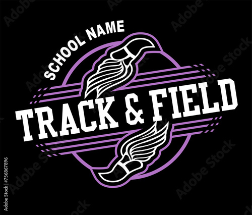 track and field team design with winged foot for school, college or league sports