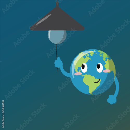 Illustration of cute earth hour turn off the lights for template background or copy space