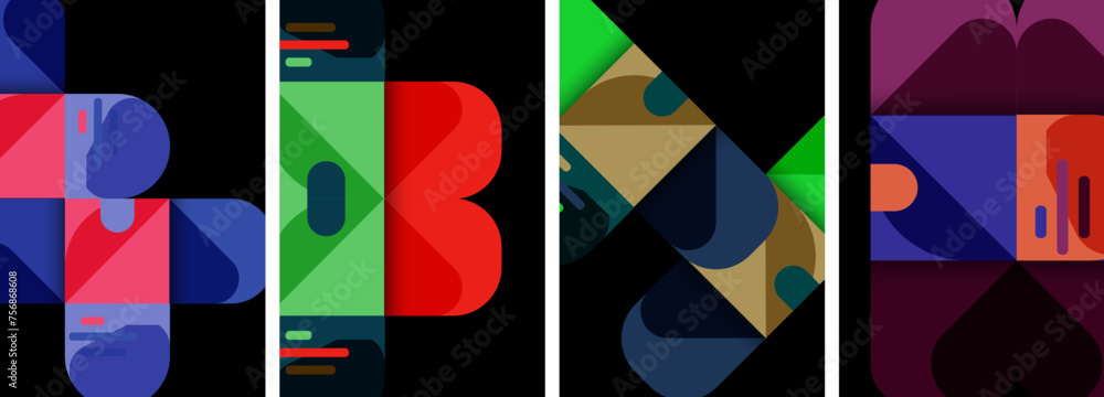 Geometric colorful poster backgrounds with squares and circles Geometric colorful poster backgrounds with squares and circles