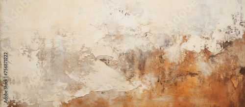 Texture of an aged wall surface with cream, brown, and white concrete for background with a broken or cracked concept