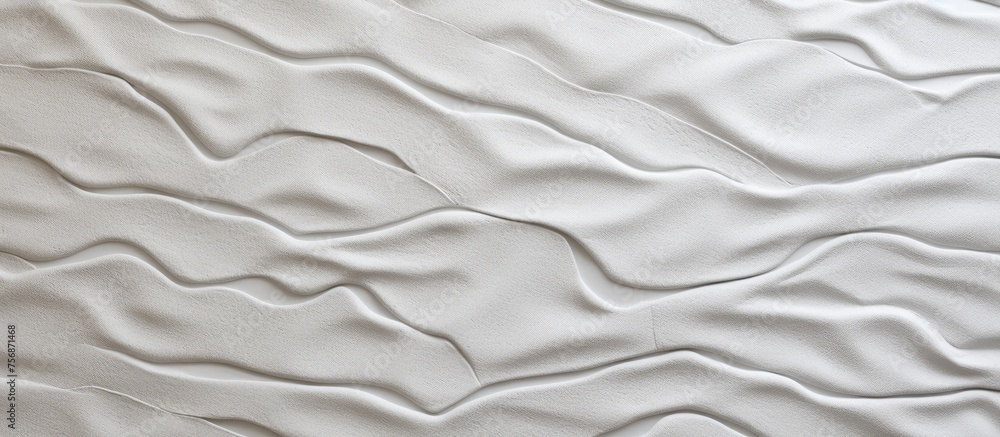 Closeup of a white linen cloth with intricate waves in beige and brown, resembling a landscape. The pattern contrasts beautifully with wood flooring and liquid metal accents Closeup of a white linen cloth with intricate waves in beige and brown, resembling a landscape. The pattern contrasts beautifully with wood flooring and liquid metal accents