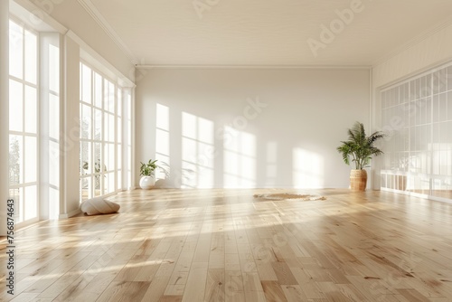 Spacious yoga studio with hardwood floors, natural light, and serene decor, offering a peaceful environment for yoga and meditation practices, on isolated white background, Generative AI