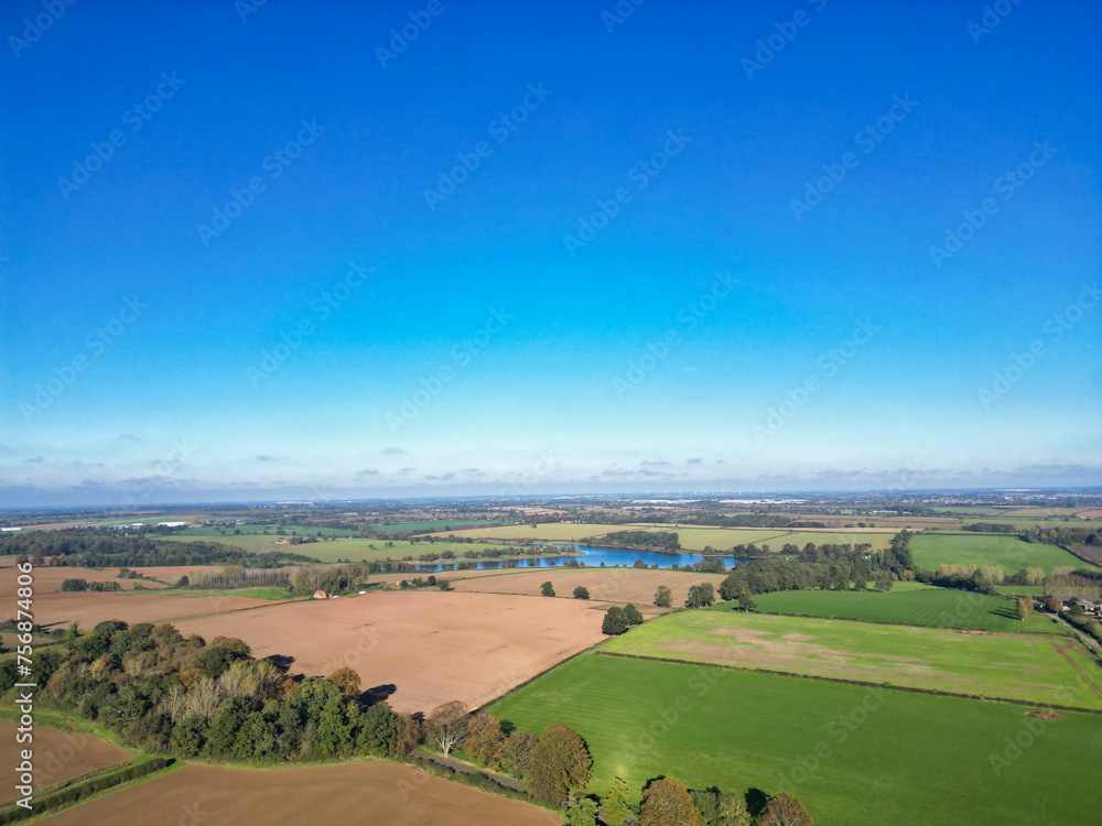 Obraz premium Aerial View of British Countryside Landscape of Northampton, England UK